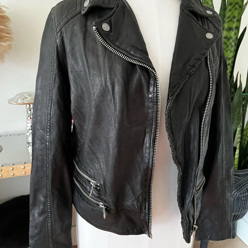 Mauritius (purchased online from Free People) Black Leather Zoey Fringe Jacket - Picture 3 of 14